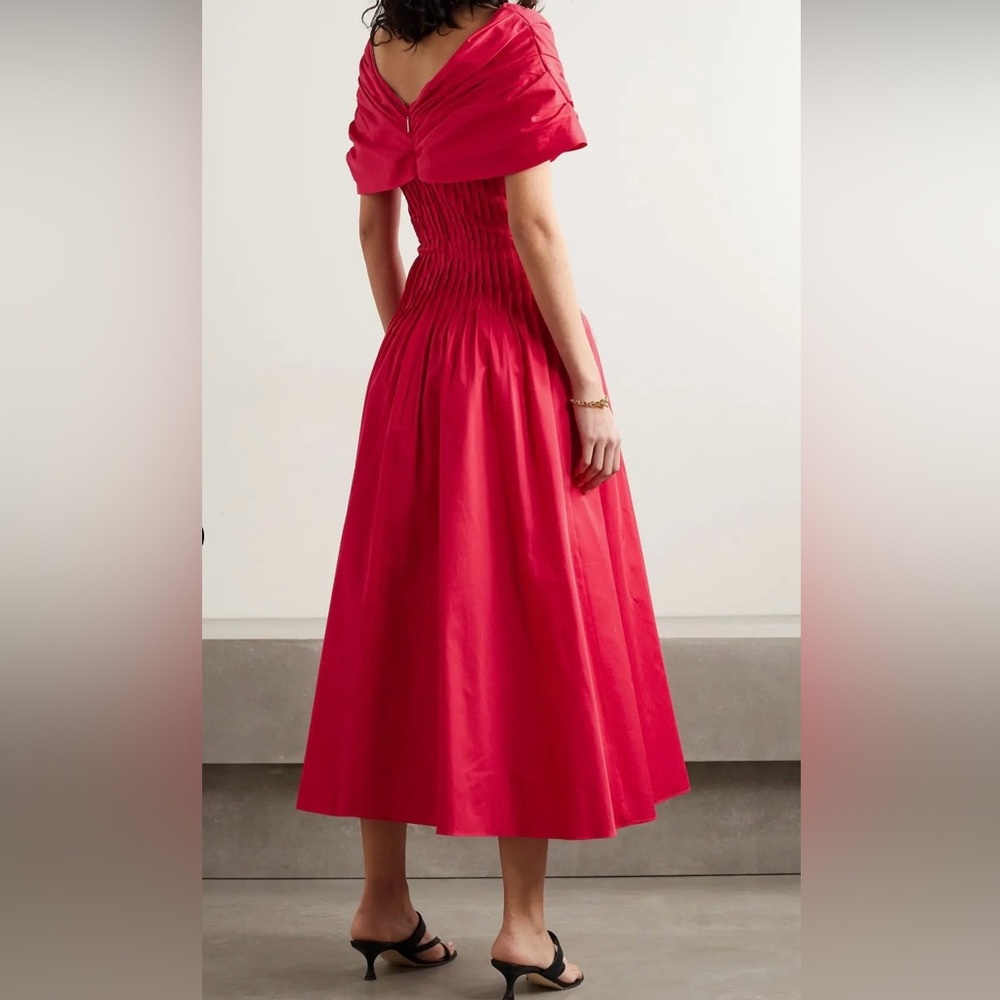 Jason Wu Off the Shoulder Pintucked Red Midi Dress - Picture 7 of 12